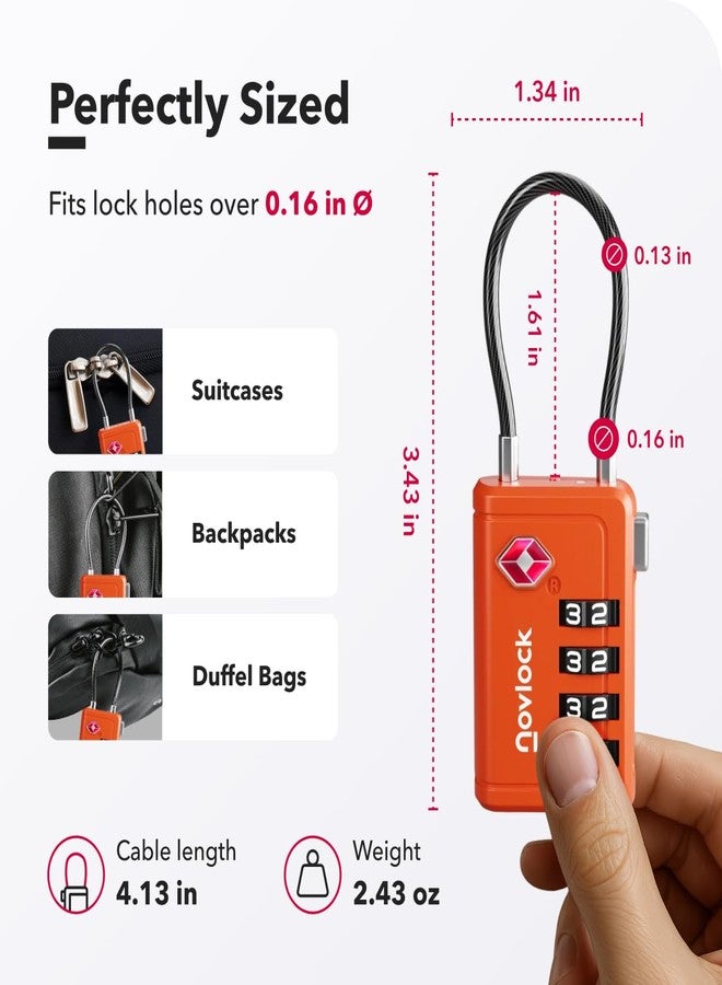 NovLock TSA Approved Luggage Locks | Inspection Indicator, 4-Digit Combination, Durable Zinc Alloy | for Suitcases, Backpacks, Travel Bags | Orange, 4-Pack - Image 2